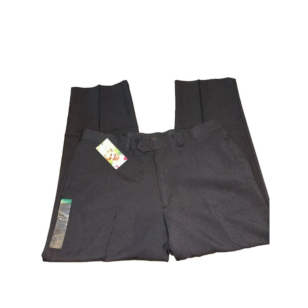 Haggar Repreve Pants Men 40x30 Black Classic Flat Front Dress Slacks Wide Leg